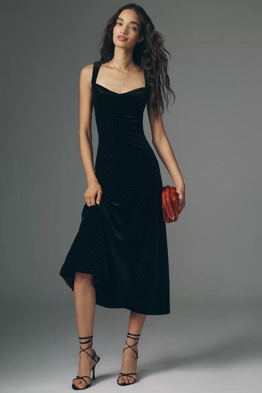 nwt ANTHROPOLOGIE MAEVE sz M The Jocelyn Velvet Diamonte Midi Dress